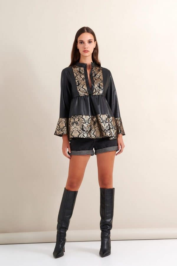 Clothing LACE LEATHER BLOUSE