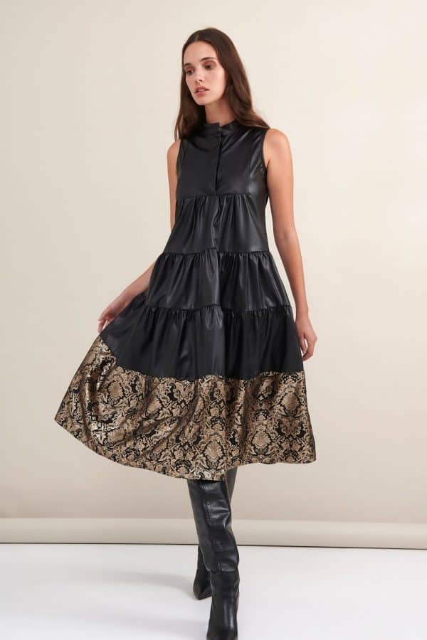 Clothing LACE LEATHER RUFFLES DRESS