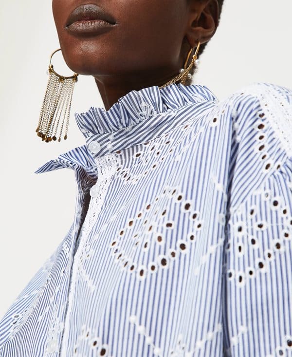 Collection Spring - Summer 2021 TWIN-SET POPLIN SHIRT WITH BRODERIE ANGLAISE