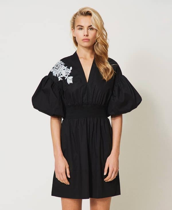 Collection Spring - Summer 2021 TWIN-SET POPLIN DRESS WITH EMBROIDERY