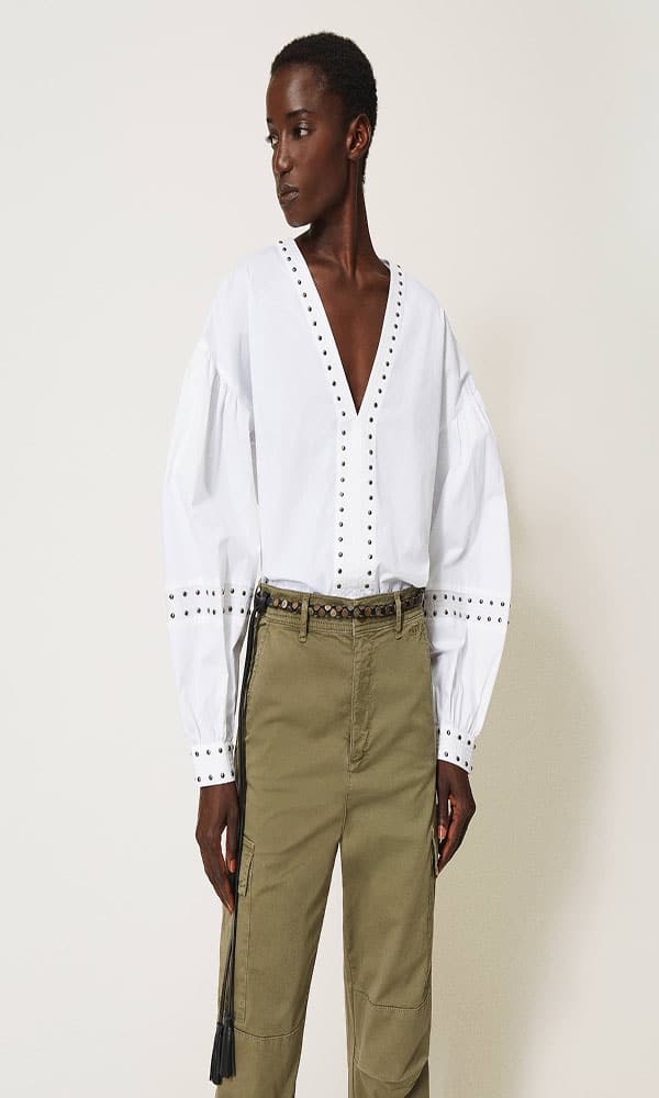 Collection Spring - Summer 2021 TWIN-SET POPLIN BLOUSE WITH STUDS