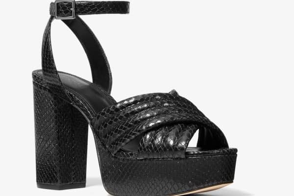 Shoes MICHAEL KORS ROYCE QUILTED PYTHON EMBOSSED LEATHER PLATFORM SANDAL
