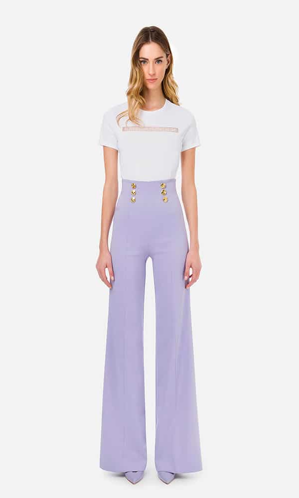 Clothing ELISABETTA FRANCHI PALAZZO PANTS WITH GOLDEN LOGO BUTTONS