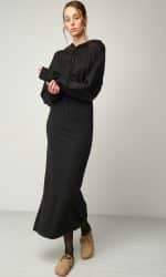 Clothing BLACK&BLACK LONG BLACK HOODED DRESS