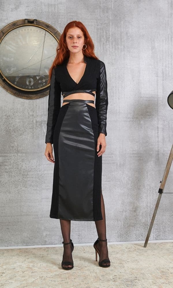 Clothing LACE LEATHER SKIRT