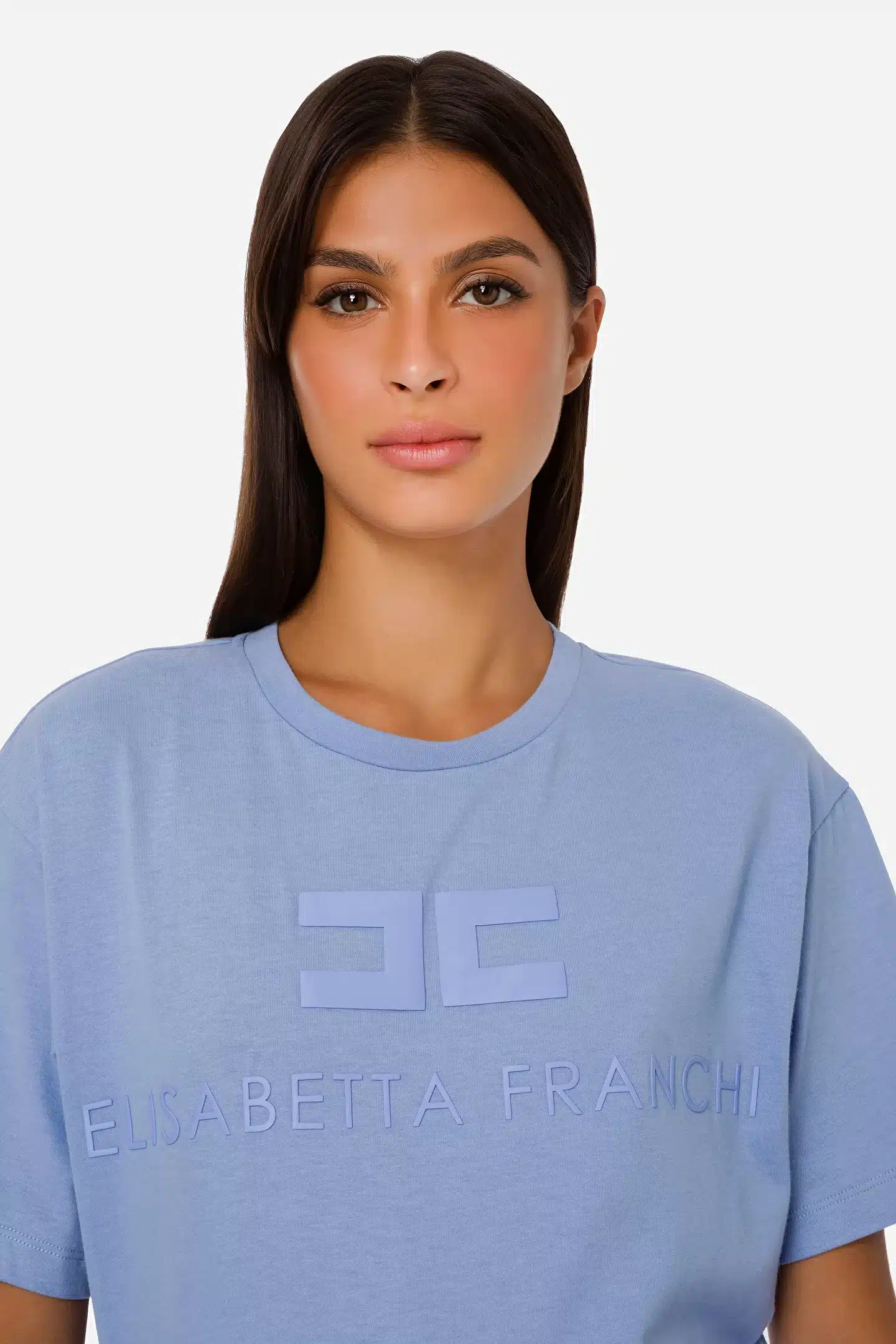 Tops ELISABETTA FRANCHI T-SHIRT WITH LOGO PRINT IN MATCHING COLOUR