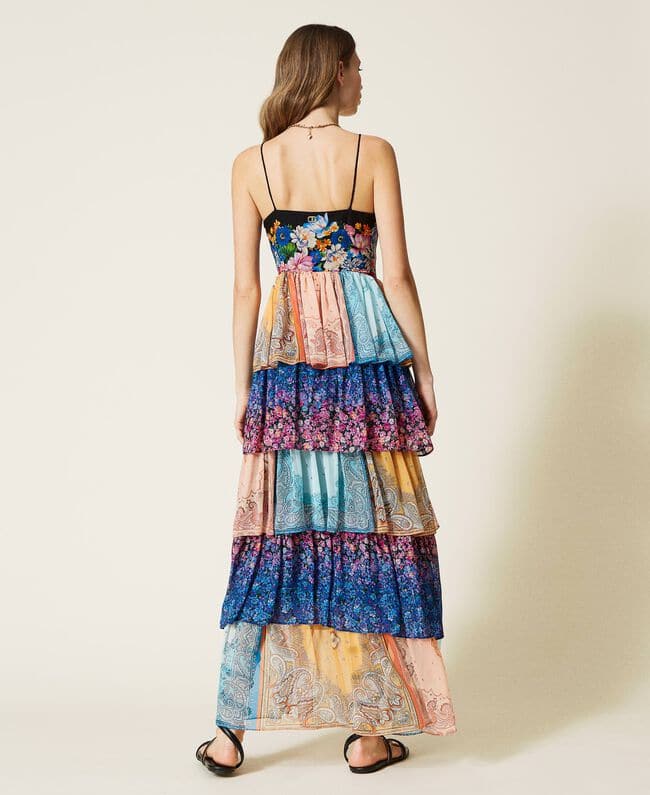 Spring summer 2022 TWINSET LONG PRINTED DRESS WITH FLOUNCES
