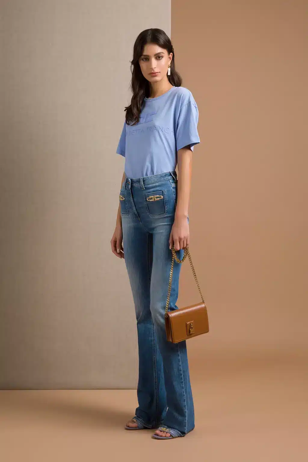 Spring summer 2022 ELISABETTA FRANCHI T-SHIRT WITH LOGO PRINT IN MATCHING COLOUR