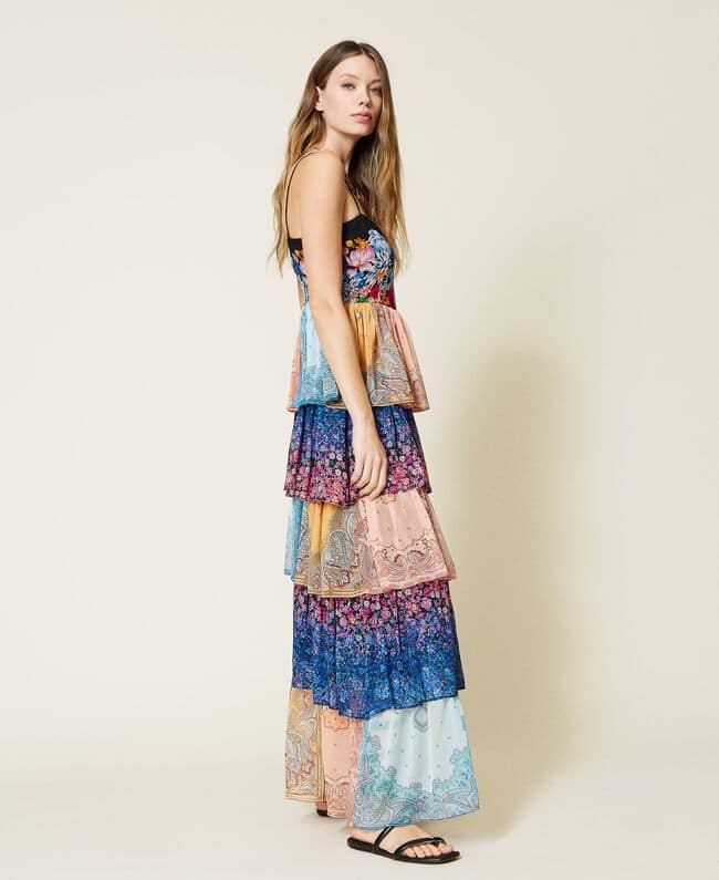 Clothing TWINSET LONG PRINTED DRESS WITH FLOUNCES