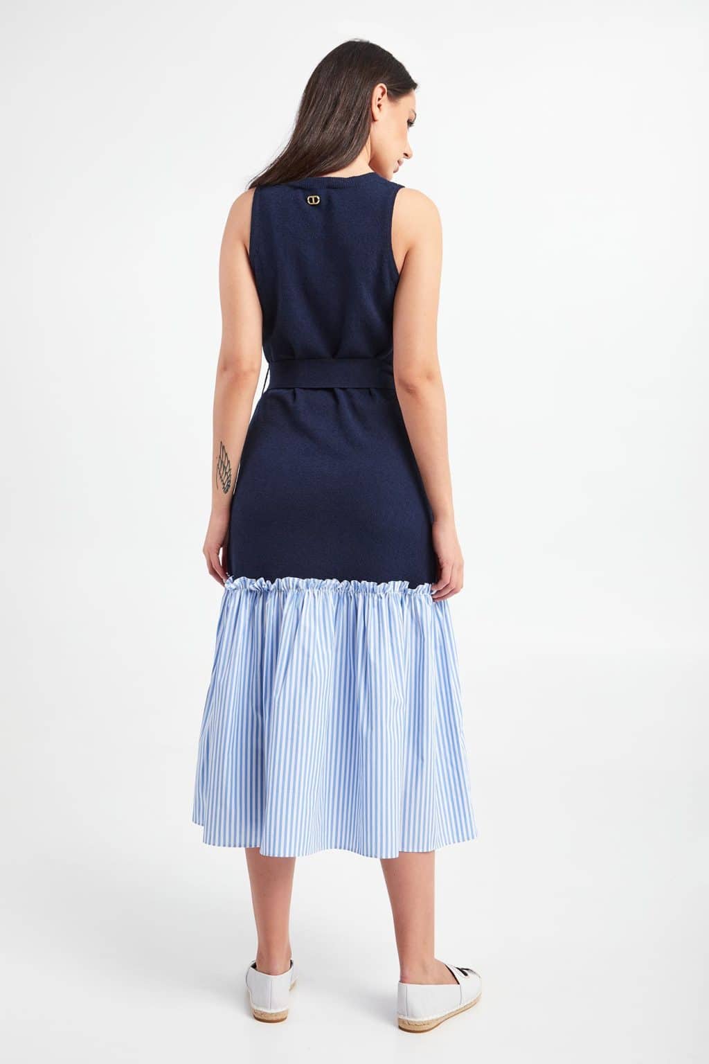 Spring summer 2022 TWINSET KNITTED DRESS WITH POPLIN STRIPED FINISH