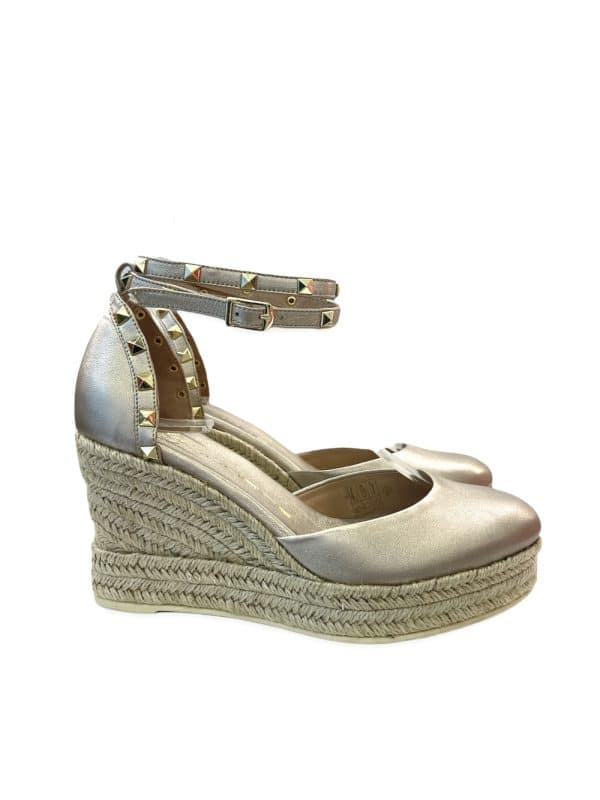 Mourtzi Leather Shimmery Espadrilles With Studs