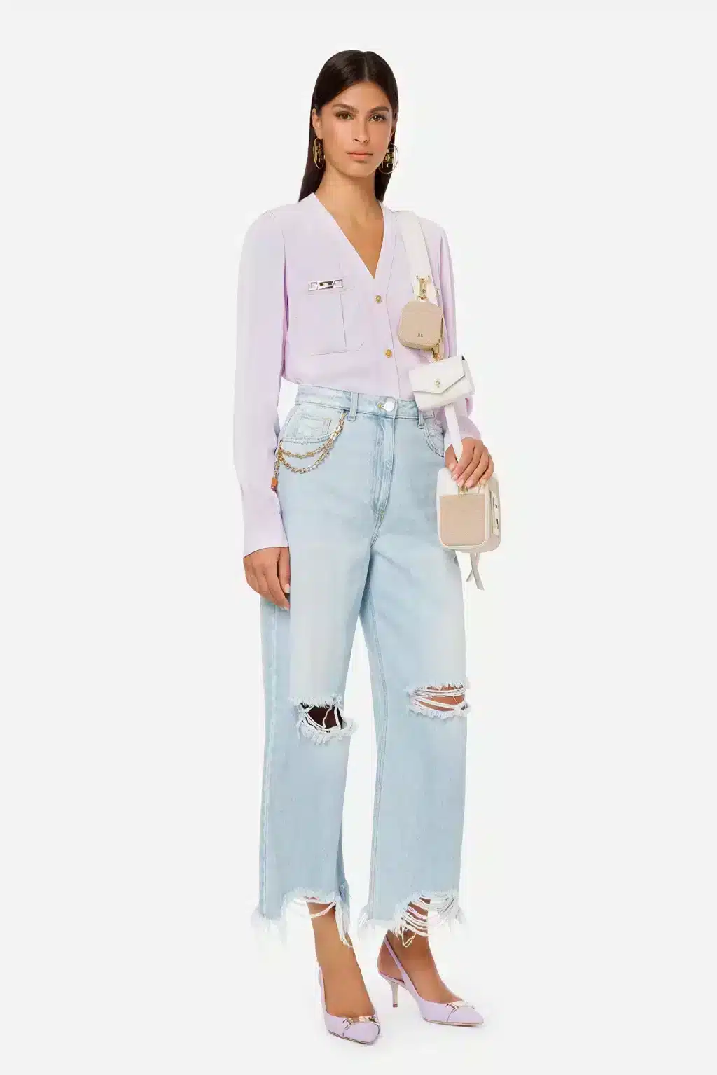 Spring summer 2022 ELISABETTA FRANCHI CROPPED JEANS WITH RIPPED DETAILS