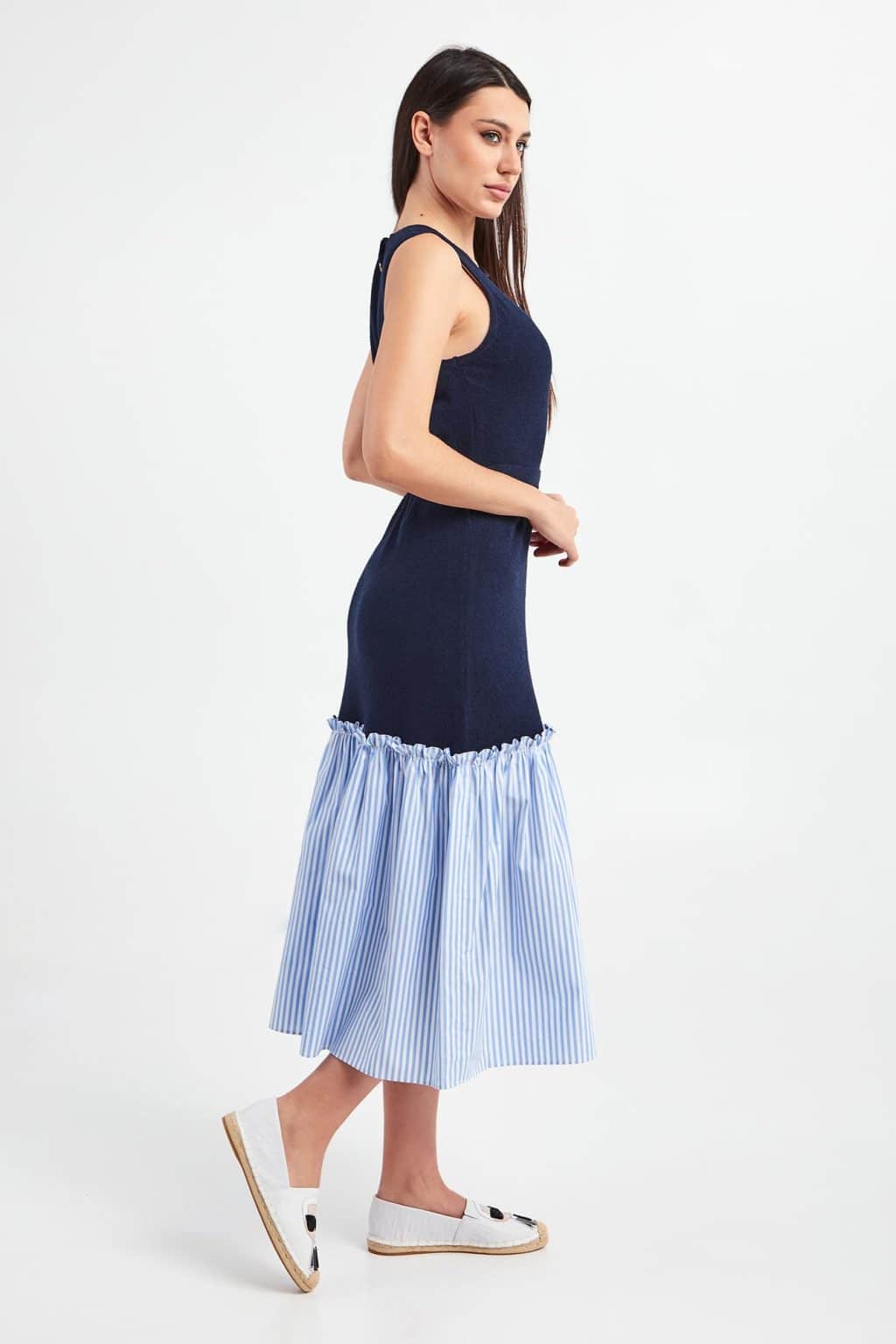 Twinset Knitted Dress With Poplin Striped Finish
