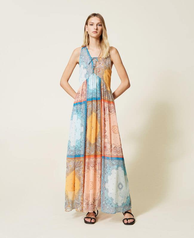 Spring summer 2022 TWINSET LONG DRESS WITH PATCHWORK BANDANNA PRINT