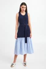 Twinset Knitted Dress With Poplin Striped Finish