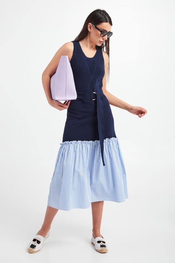 Spring summer 2022 TWINSET KNITTED DRESS WITH POPLIN STRIPED FINISH