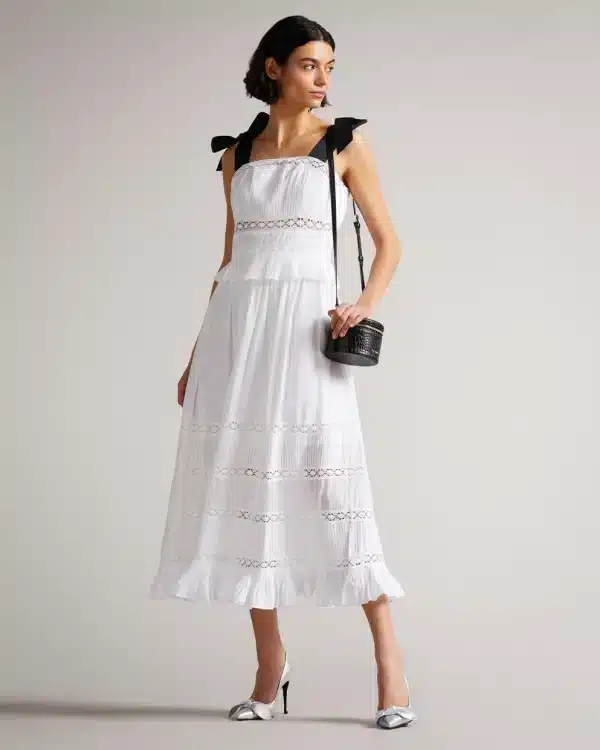 Clothing TED BAKER MIDI DRESS WITH GROSGRAIN STRAPS