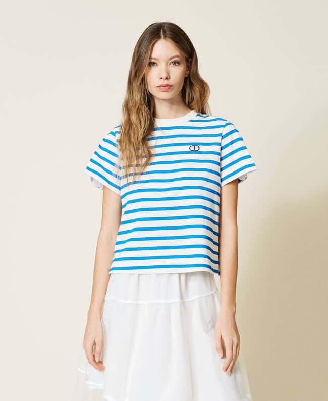 Clothing TWINSET STRIPED T-SHIRT WITH POPLIN INSERT