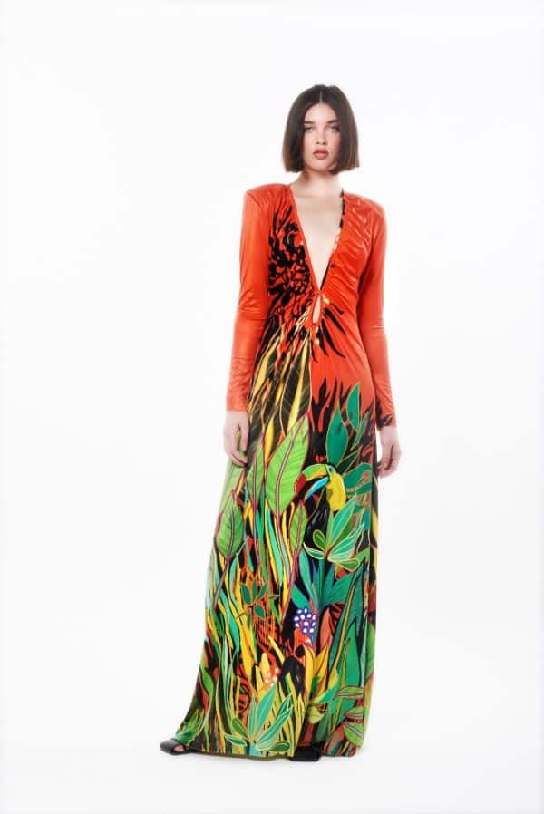 Spring summer 2022 C. MANOLO PRINTED DRESS WITH SHOULDERPADS