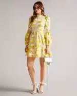 Clothing TED BAKER YELLOW LINEN MINI DRESS