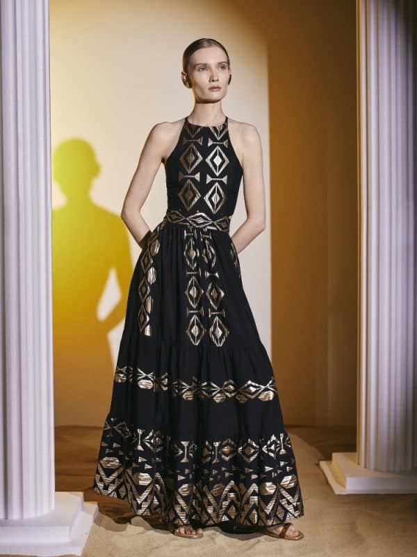 Spring summer 2022 LACE STRAPPY CUT OUT DRESS WITH GOLD EMBROIDERY