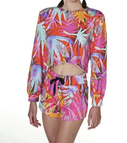 Clothing C. MANOLO TROPICAL PAJAMA SET WITH FEATHERS