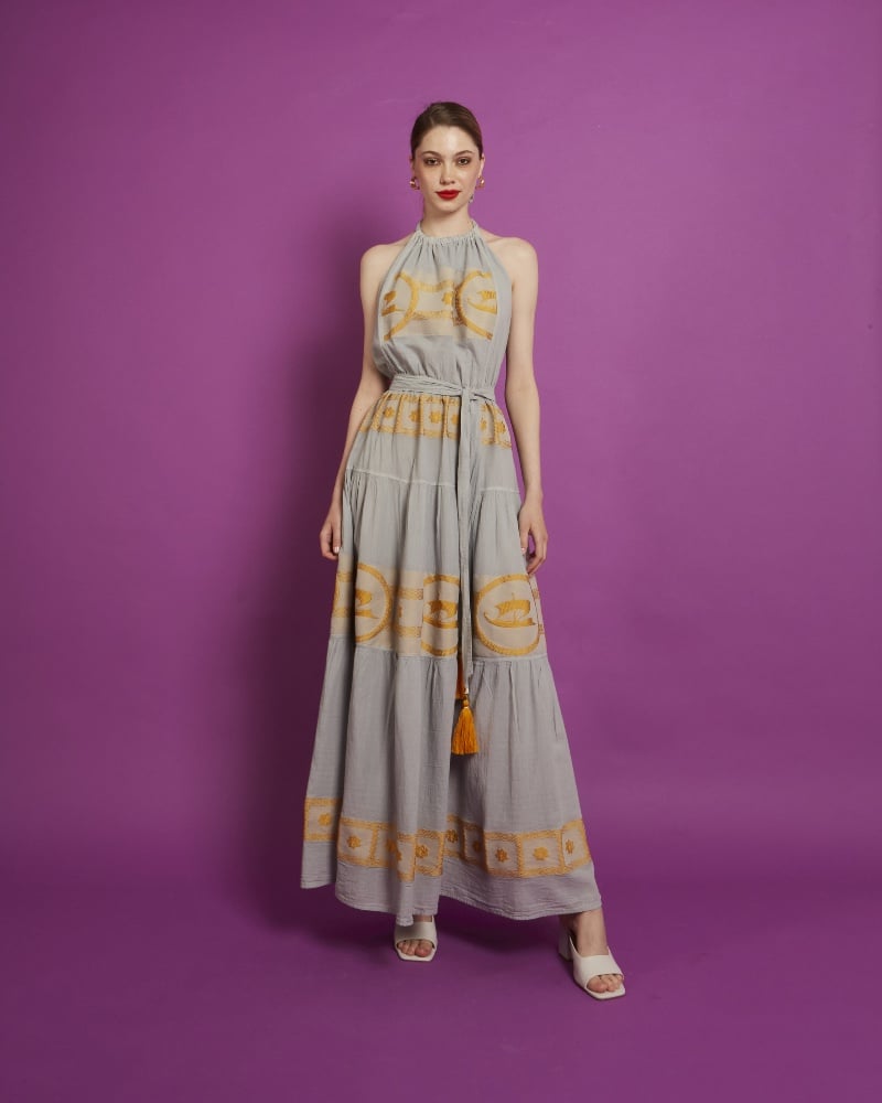 Spring summer 2022 NEMA HALTER NECK DRESS WITH EMBROIDERY