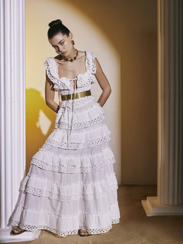 Spring summer 2022 LACE RUFFLED STRAPPY DRESS