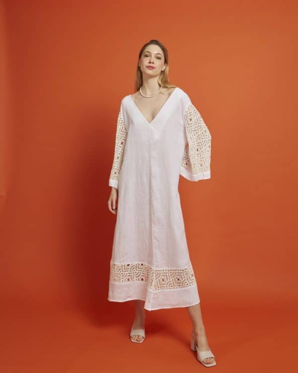 Nema Linen Dress With Knitted Sleeves
