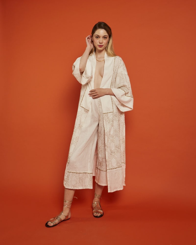 Spring summer 2022 NEMA LINEN PANTS WITH GOLDEN EMBROIDERY