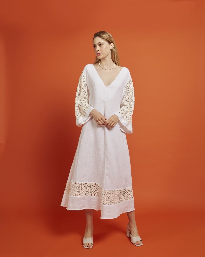 Spring summer 2022 NEMA LINEN DRESS WITH KNITTED SLEEVES