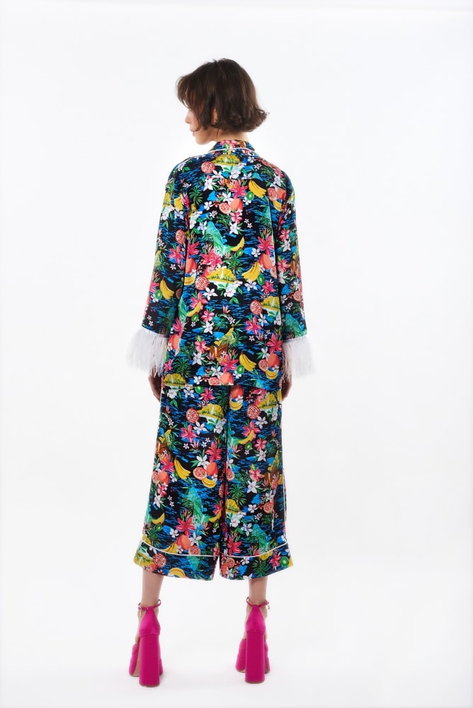 Spring summer 2022 C. MANOLO TROPICAL PAJAMA SET WITH FEATHERS