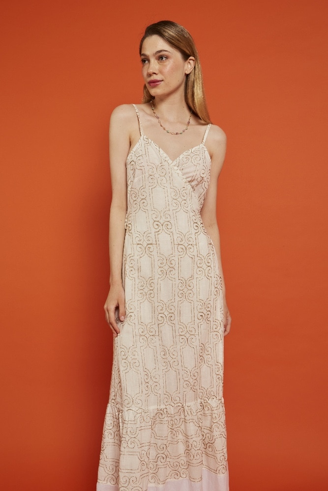 Nema Crossover Dress With Golden Embroidery