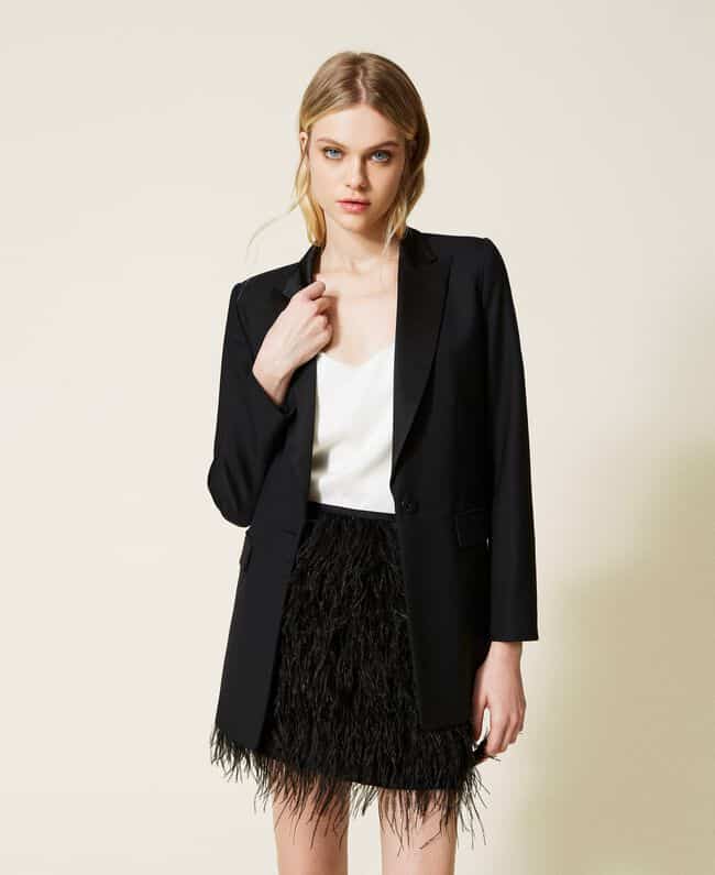 Clothing TWINSET SATIN MINI SKIRT WITH FEATHERS