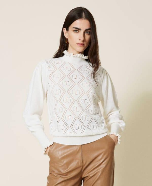 Fall-winter 22/23 TWINSET TURTLENECK WITH OPENWORK LOGO