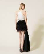 Twinset Satin Mini Skirt With Feathers