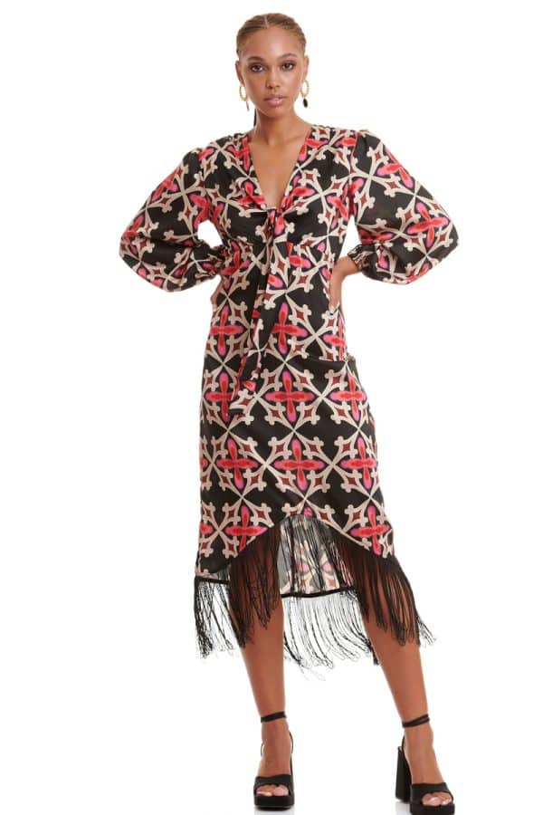 Clothing BE YOU PRINTED DRESS WITH FRINGES