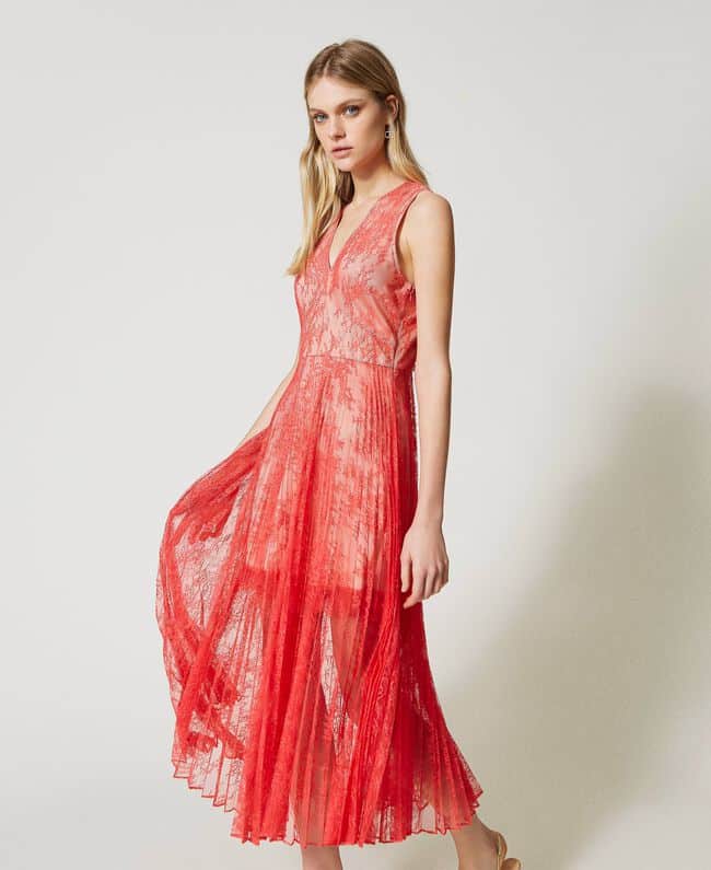 Twinset Long Pleated Lace Dress