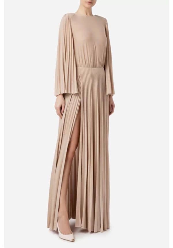 Elisabetta Franchi Red Carpet Dress In Lurex Jerseywith Pleated Sleeves