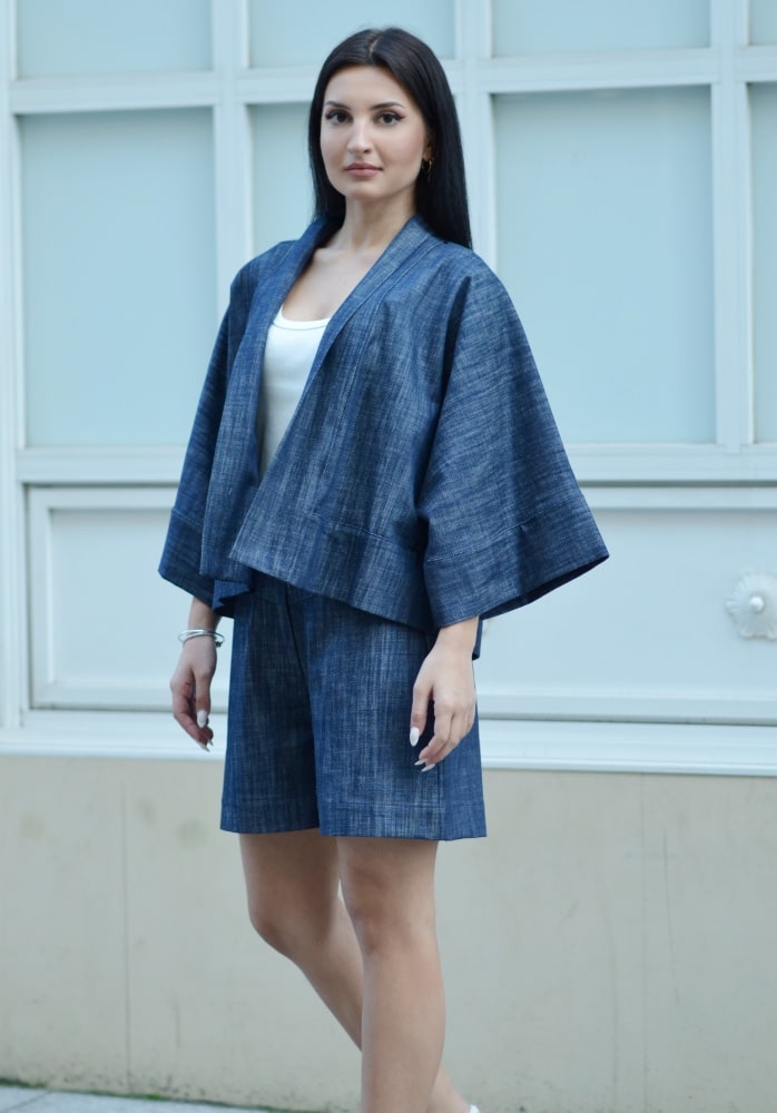 C.kontova Blue Kimono Bermuda Set