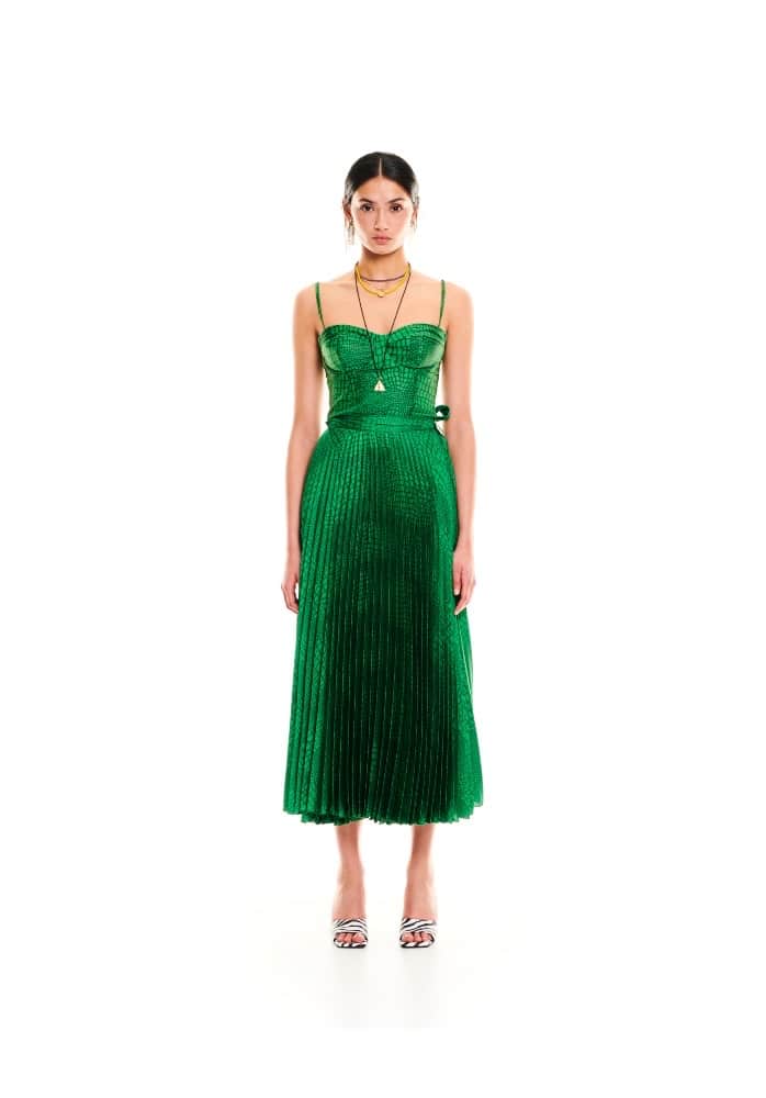 We Are Green Croco Wrapped Pleated Maxi Skirt