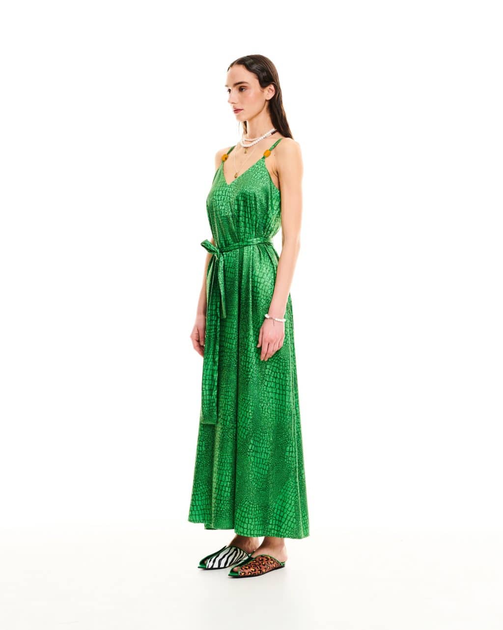 We Are Green Croco A Line Jacquard Dress