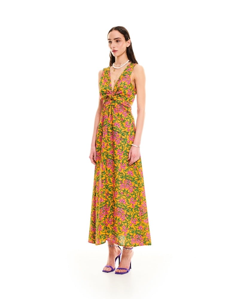 We Are Front Bow Maxi Dress Floral Orange