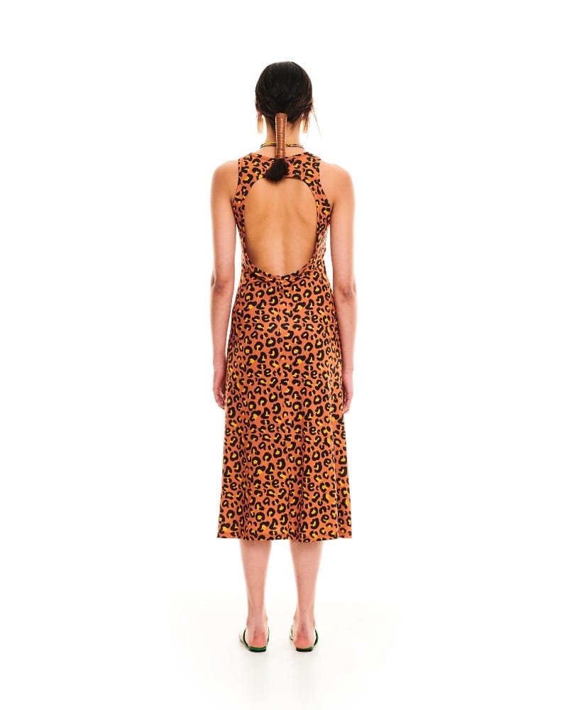 We Are Open Back Jersey Dress Leopard Logo