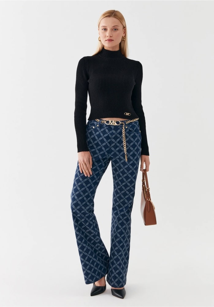 Michael Kors Logo Flare Jeans With Chain