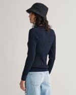 Gant Evening Blue Stretch Cotton Cable Knnit Crew Neck Sweater