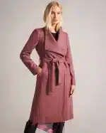 Ted Baker Dusty Pink Rose Mid Length Wool Wrap Coat