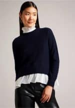 Ted Baker Dk Blue Holina Knit Sweater With Mockable Shirt