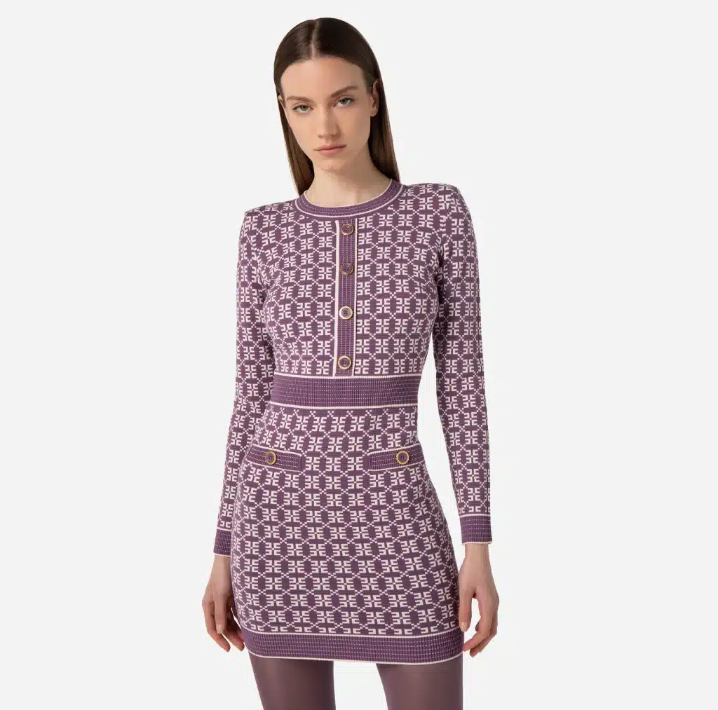 Elisabetta Franchi Mini Dress In Jacquard Knit With Logo
