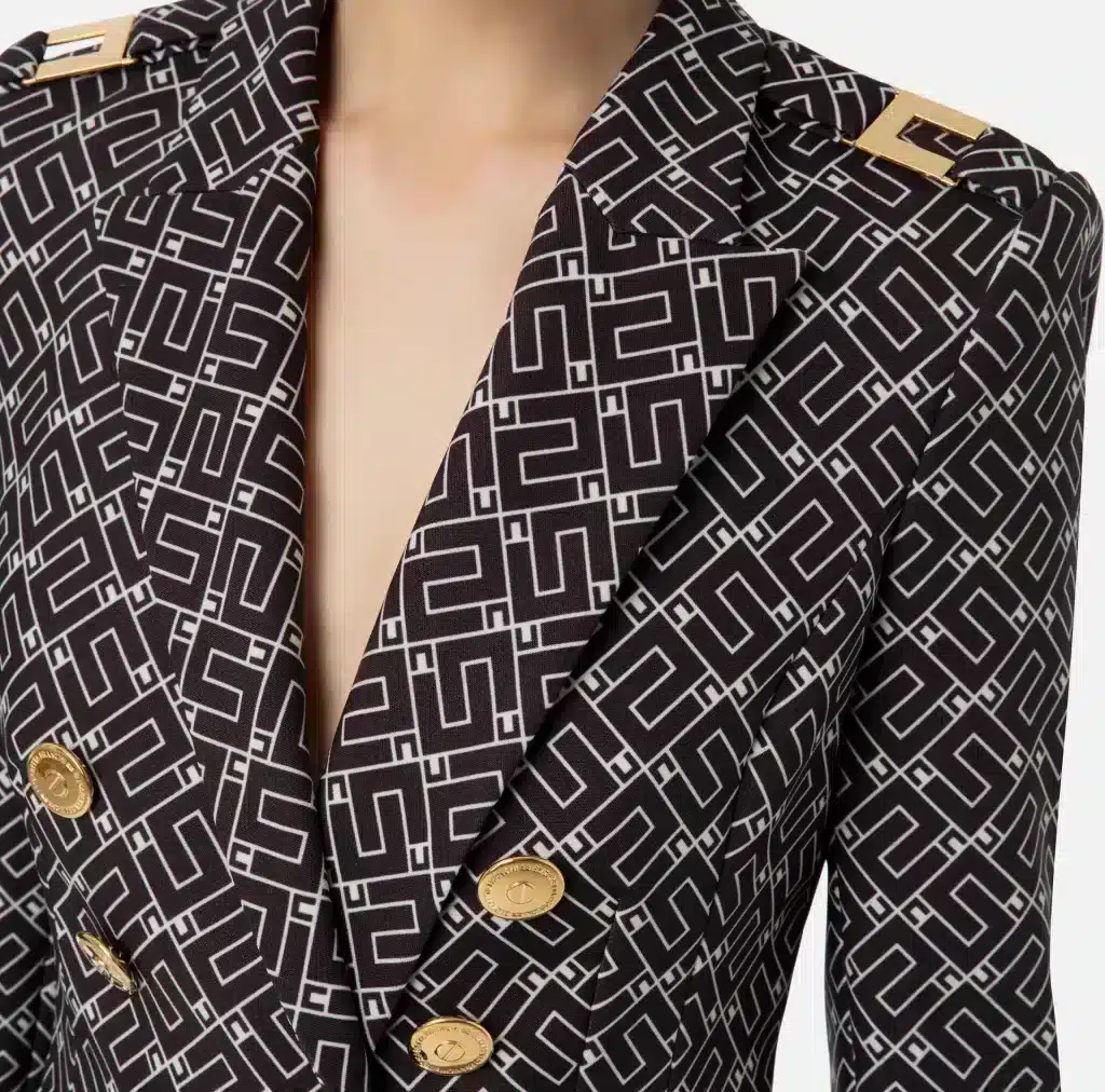 Elisabetta Franchi Double Breasted CrÊpe Jacket With Logo Print
